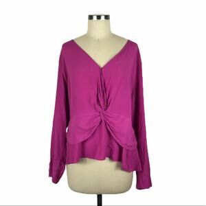 LEITH Plus Size Twist Front Long Sleeve Blouse 1X NWT Colorful Top Rayon Vibrant